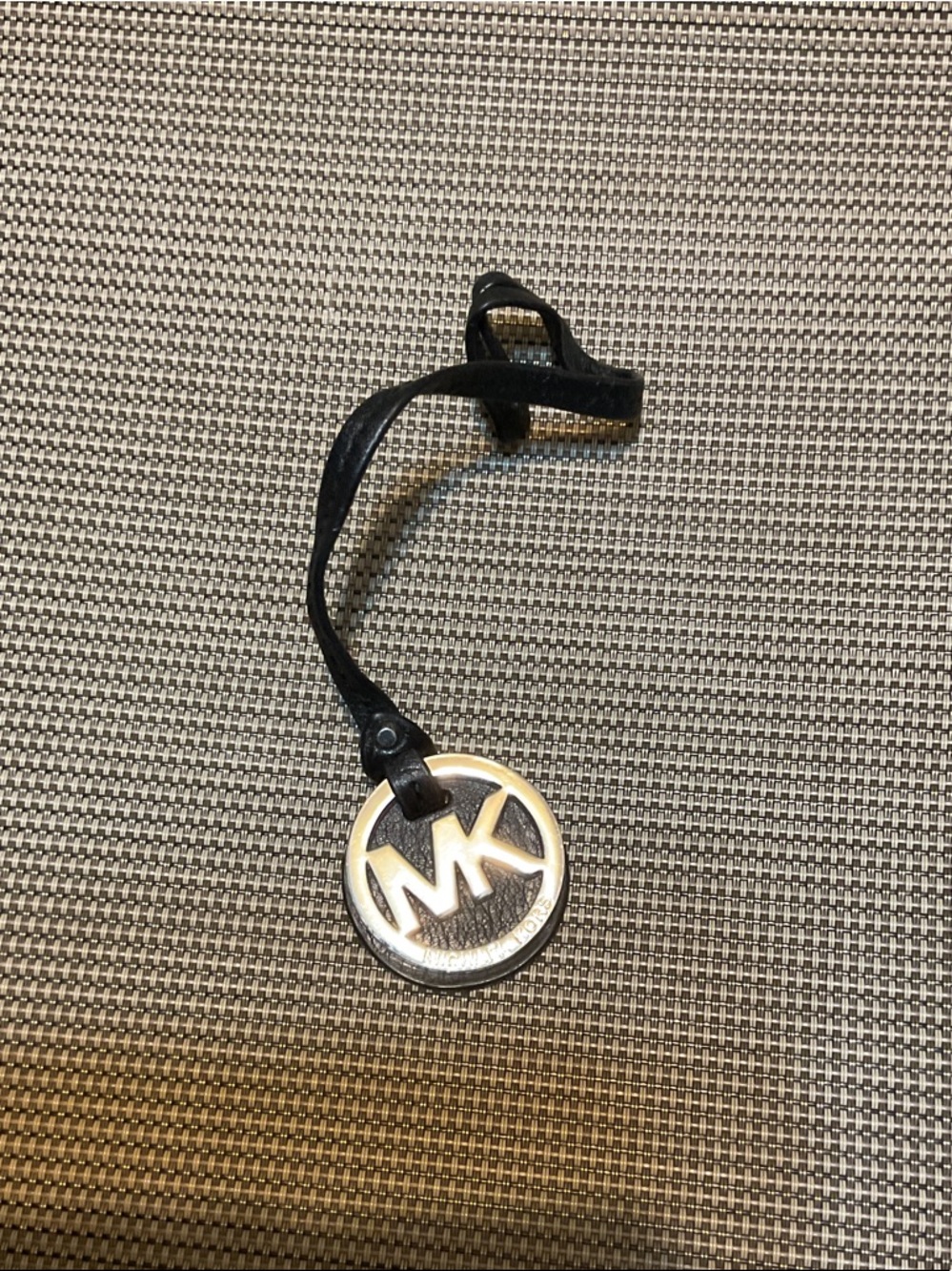 Michael Kors Black Leather Strap Silver-Tone MK Medallion Charm